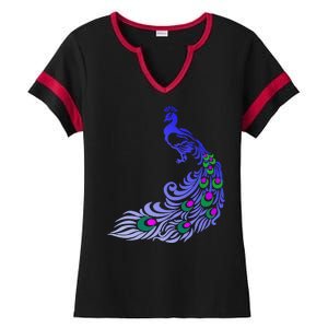 Peacock Colorful Illustration Ladies Halftime Notch Neck Tee