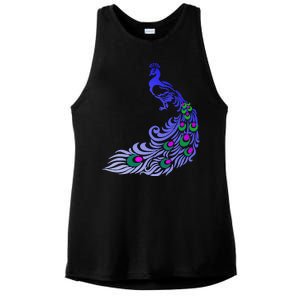 Peacock Colorful Illustration Ladies PosiCharge Tri-Blend Wicking Tank