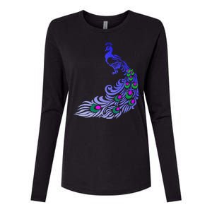 Peacock Colorful Illustration Womens Cotton Relaxed Long Sleeve T-Shirt