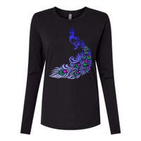 Peacock Colorful Illustration Womens Cotton Relaxed Long Sleeve T-Shirt