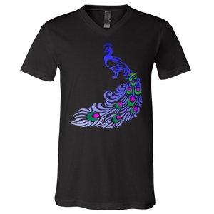 Peacock Colorful Illustration V-Neck T-Shirt