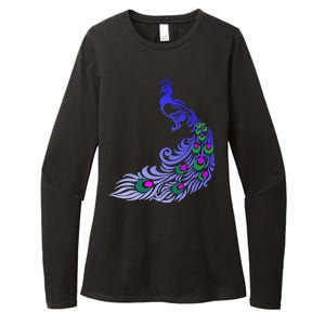 Peacock Colorful Illustration Womens CVC Long Sleeve Shirt