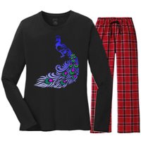 Peacock Colorful Illustration Women's Long Sleeve Flannel Pajama Set 