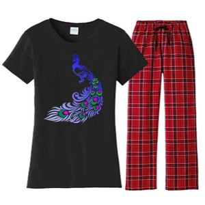 Peacock Colorful Illustration Women's Flannel Pajama Set