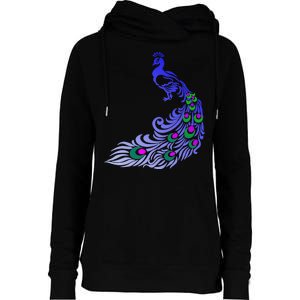 Peacock Colorful Illustration Womens Funnel Neck Pullover Hood