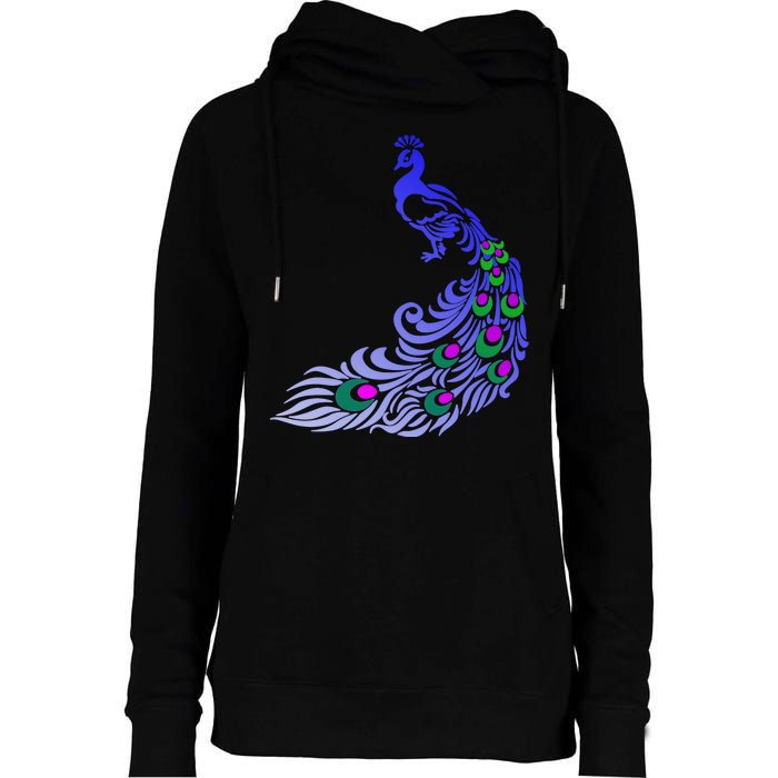 Peacock Colorful Illustration Womens Funnel Neck Pullover Hood