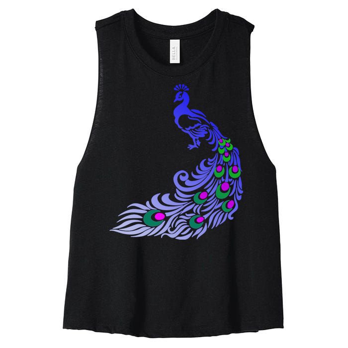 Peacock Colorful Illustration Women's Racerback Cropped Tank