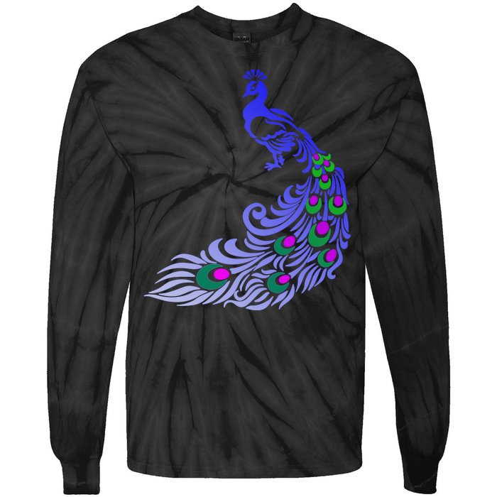 Peacock Colorful Illustration Tie-Dye Long Sleeve Shirt