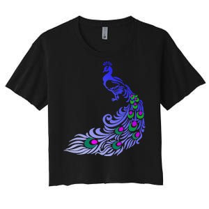 Peacock Colorful Illustration Women's Crop Top Tee