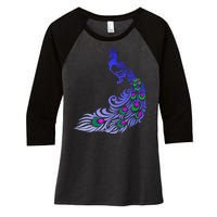 Peacock Colorful Illustration Women's Tri-Blend 3/4-Sleeve Raglan Shirt