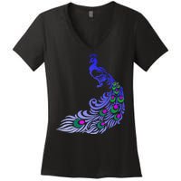 Peacock Colorful Illustration Women's V-Neck T-Shirt