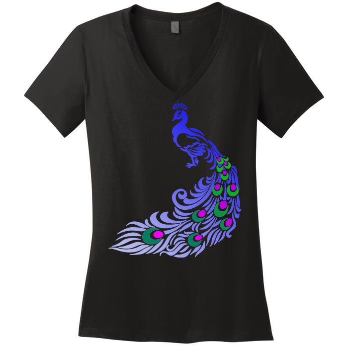 Peacock Colorful Illustration Women's V-Neck T-Shirt