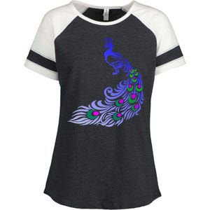 Peacock Colorful Illustration Enza Ladies Jersey Colorblock Tee