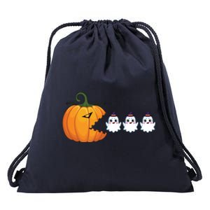 Pumpkin Eating Boo Ghost Gamer Halloween Gift Drawstring Bag