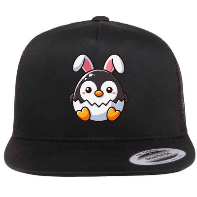 Penguin Easter Bunny Flat Bill Trucker Hat