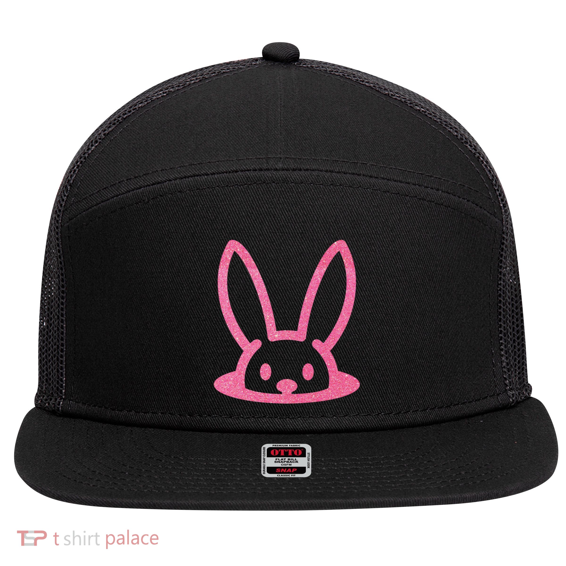 Peaking Easter Bunny Cute 7 Panel Mesh Trucker Snapback Hat