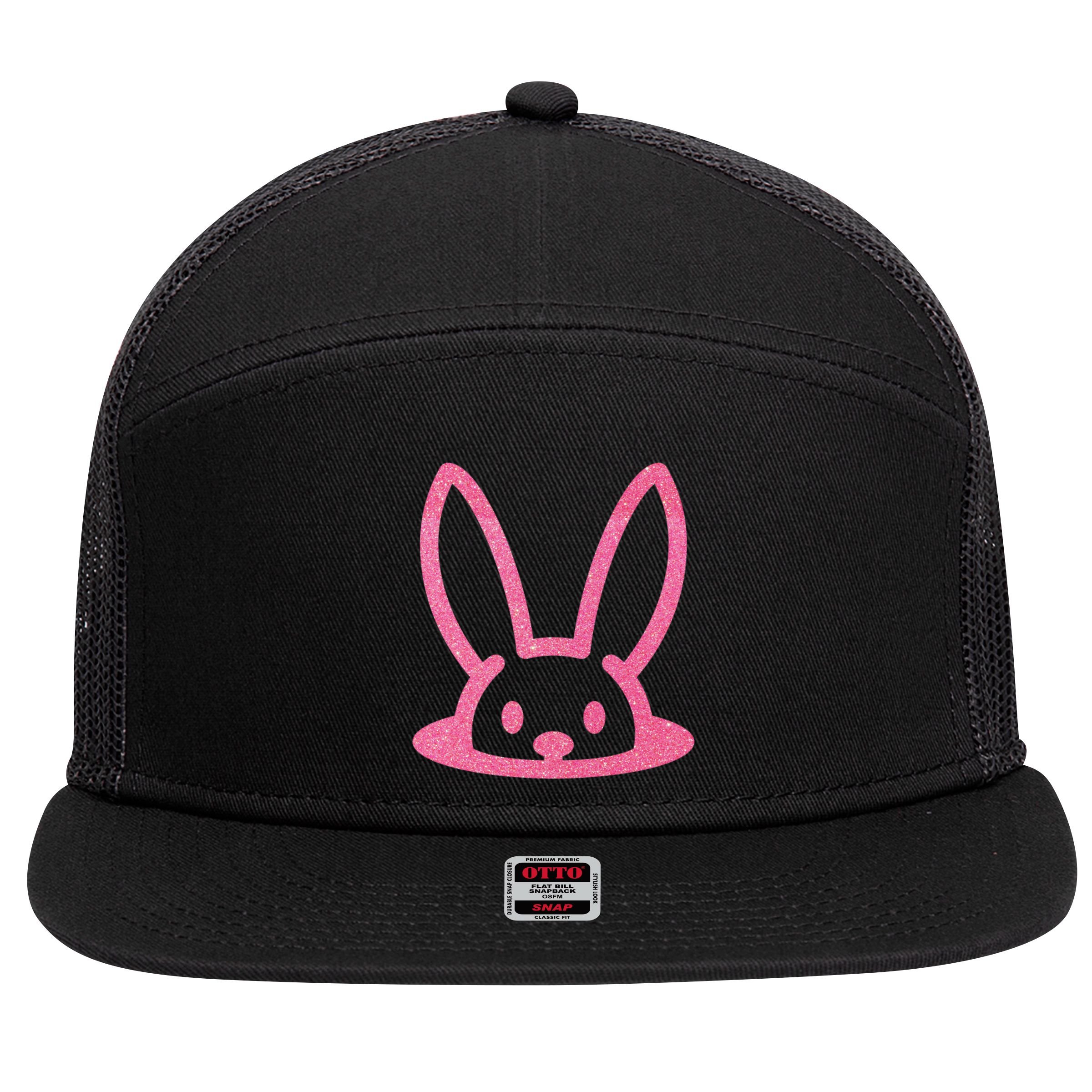 Peaking Easter Bunny Cute 7 Panel Mesh Trucker Snapback Hat