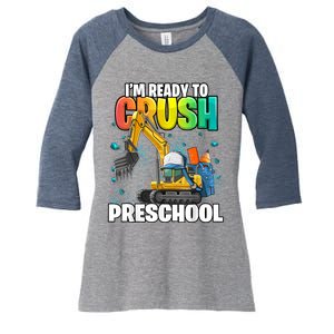 Preschool Excavator Construction Back To School Boy Women's Tri-Blend 3/4-Sleeve Raglan Shirt