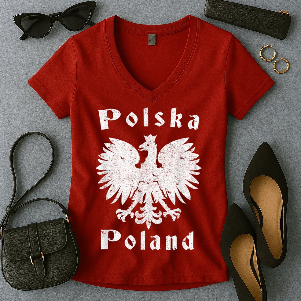 Polish Eagle Coat Of Arms Of Poland Polska Women's V-Neck T-Shirt