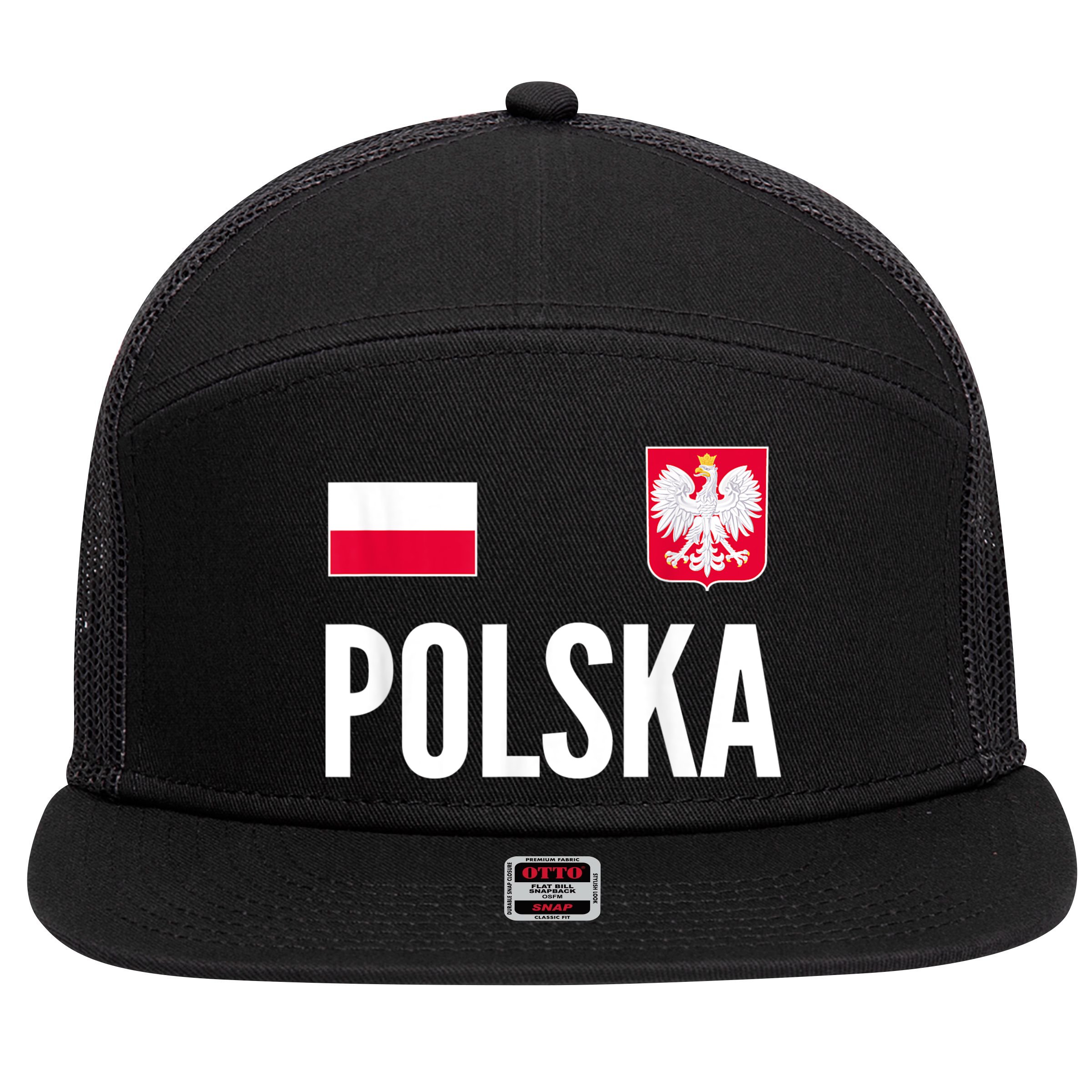 Poland Soccer Jersey Polish Polska  7 Panel Mesh Trucker Snapback Hat