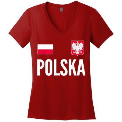 Poland Soccer Jersey Polish Polska  Women's V-Neck T-Shirt