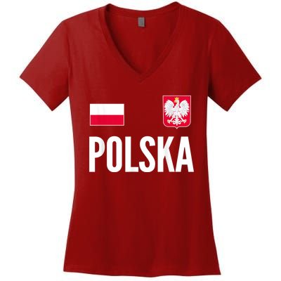 Poland Soccer Jersey Polish Polska  Women's V-Neck T-Shirt