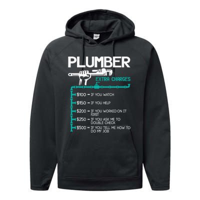 Plumber Extra Charges Funny Plumbing Handyman Pipe Fitter Performance Fleece Hoodie