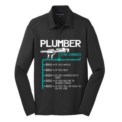 Plumber Extra Charges Funny Plumbing Handyman Pipe Fitter Silk Touch Performance Long Sleeve Polo