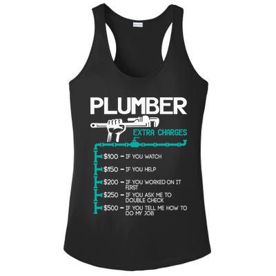 Plumber Extra Charges Funny Plumbing Handyman Pipe Fitter Ladies PosiCharge Competitor Racerback Tank