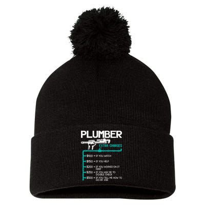 Plumber Extra Charges Funny Plumbing Handyman Pipe Fitter Pom Pom 12in Knit Beanie