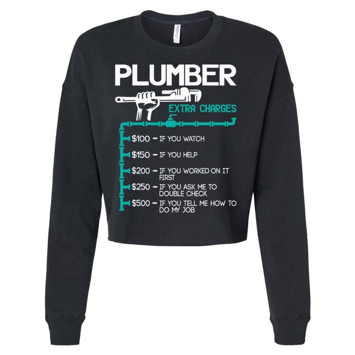 Plumber Extra Charges Funny Plumbing Handyman Pipe Fitter Cropped Pullover Crew