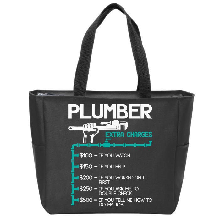 Plumber Extra Charges Funny Plumbing Handyman Pipe Fitter Zip Tote Bag
