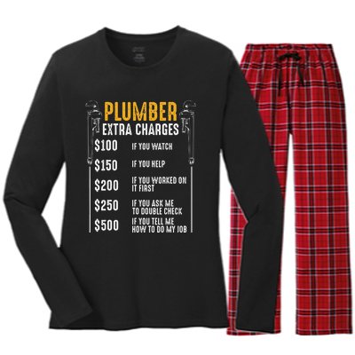 Plumber Extra Charges Plumbing Tool Pipe Hobbyis Craftsman Women's Long Sleeve Flannel Pajama Set 