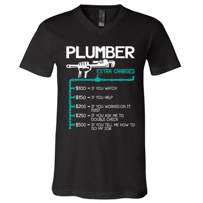 Plumber Extra Charges Funny Plumbing Handyman Pipe Fitter V-Neck T-Shirt