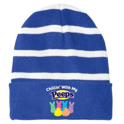 Peeps Easter Chillin With My Peeps Gift Striped Beanie with Solid Band