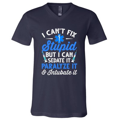 Paramedic EMT Can Sedate And Paralyze Stupid Funny EMS V-Neck T-Shirt