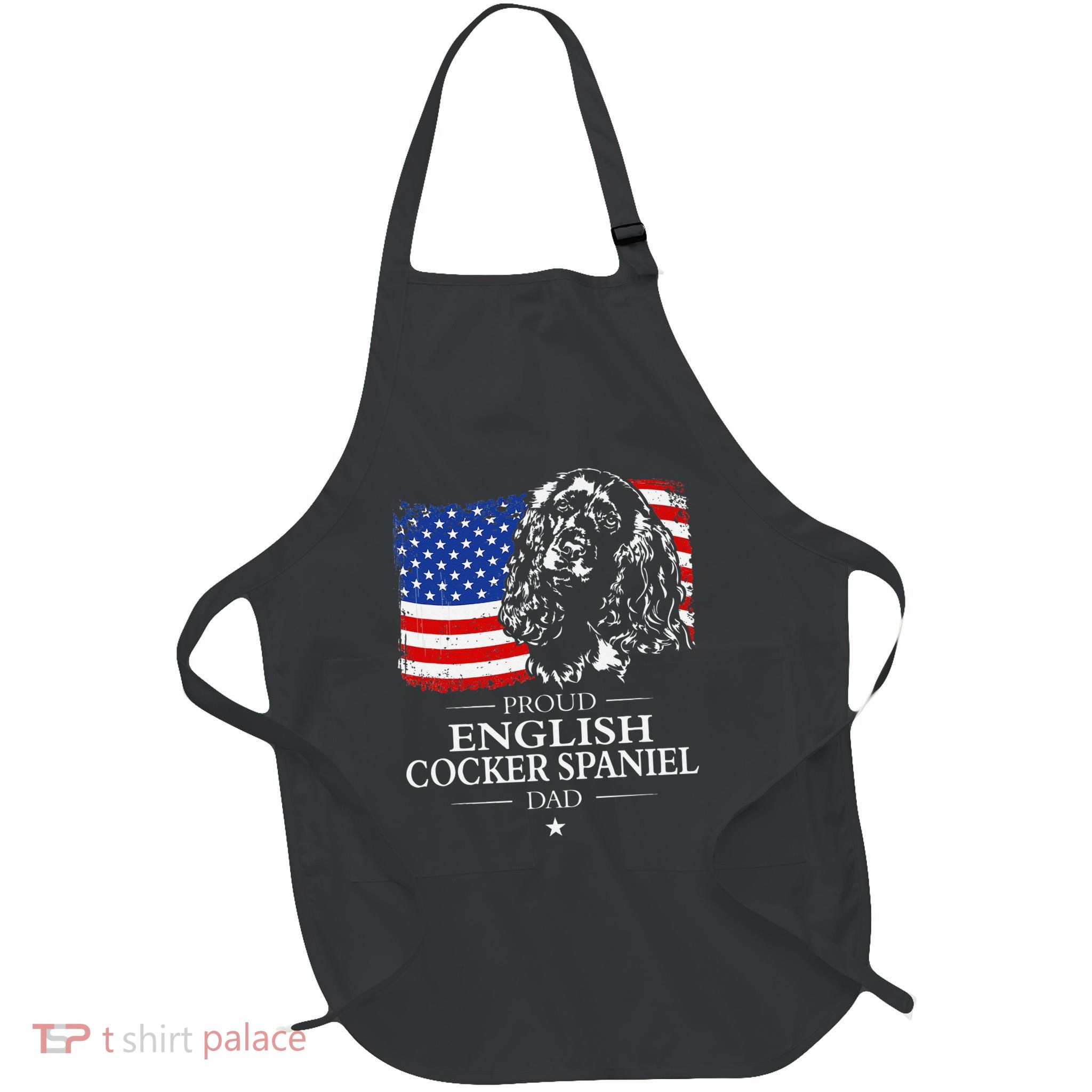Proud English Cocker Spaniel Dad American Flag Patriotic Dog Full-Length Apron With Pockets