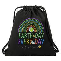 Pretty Earth Day Every Day Rainbow With Trees Earth Day Drawstring Bag