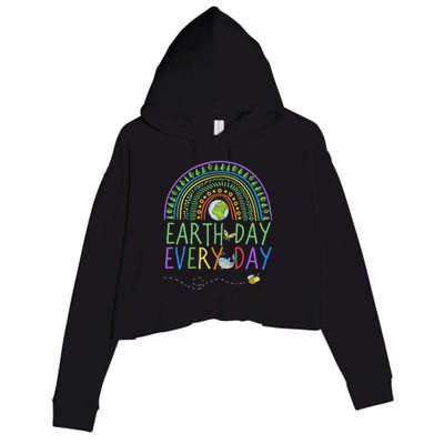 Pretty Earth Day Every Day Rainbow With Trees Earth Day Crop Fleece Hoodie