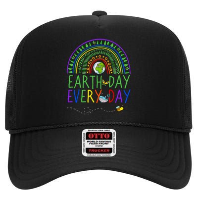 Pretty Earth Day Every Day Rainbow With Trees Earth Day High Crown Mesh Back Trucker Hat