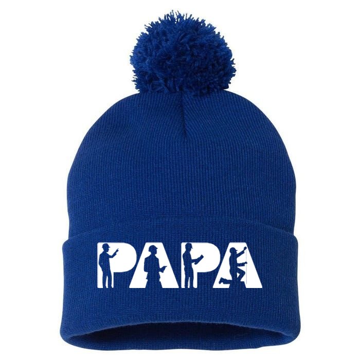 Papa Engineer Dad Funny Dad Engineer Papa Father Gift Pom Pom 12in Knit Beanie