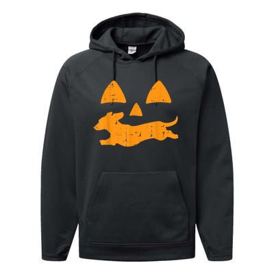 Pumpkin Eyes Dachshund Funny Halloween Jack O Lantern Dog Performance Fleece Hoodie