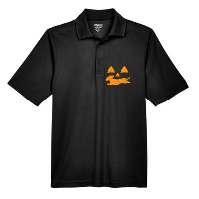 Pumpkin Eyes Dachshund Funny Halloween Jack O Lantern Dog Men's Origin Performance Pique Polo