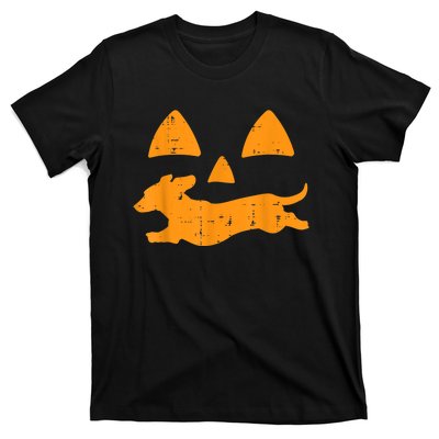 Pumpkin Eyes Dachshund Funny Halloween Jack O Lantern Dog T-Shirt