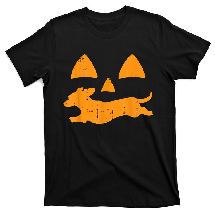 Pumpkin Eyes Dachshund Funny Halloween Jack O Lantern Dog T-Shirt