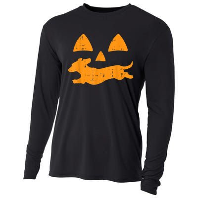 Pumpkin Eyes Dachshund Funny Halloween Jack O Lantern Dog Cooling Performance Long Sleeve Crew