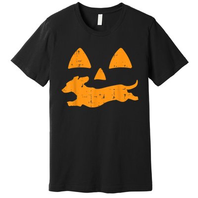 Pumpkin Eyes Dachshund Funny Halloween Jack O Lantern Dog Premium T-Shirt