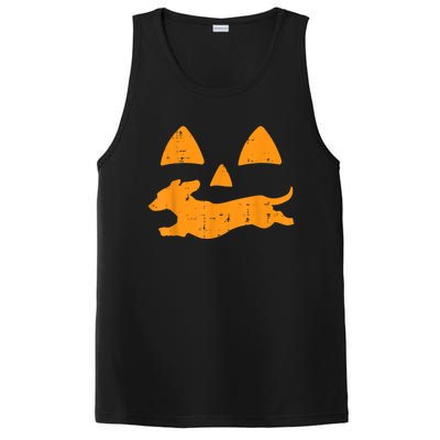 Pumpkin Eyes Dachshund Funny Halloween Jack O Lantern Dog PosiCharge Competitor Tank