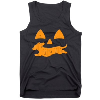 Pumpkin Eyes Dachshund Funny Halloween Jack O Lantern Dog Tank Top