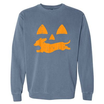 Pumpkin Eyes Dachshund Funny Halloween Jack O Lantern Dog Garment-Dyed Sweatshirt